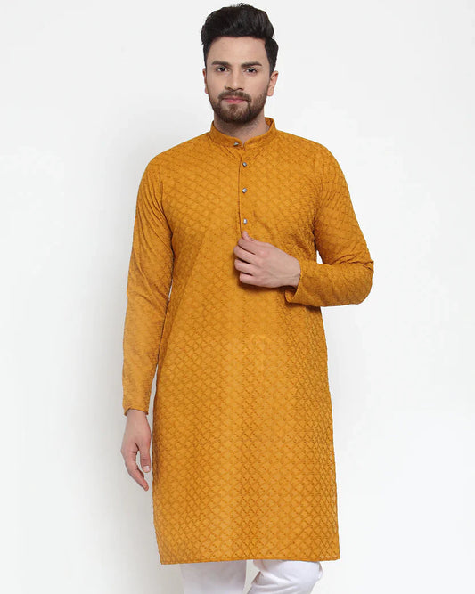 Men Mustard Chikan Kurta Only ( KO 561 Mustard )