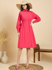 Zummer Magenta Poplin Shirt Midi Dress