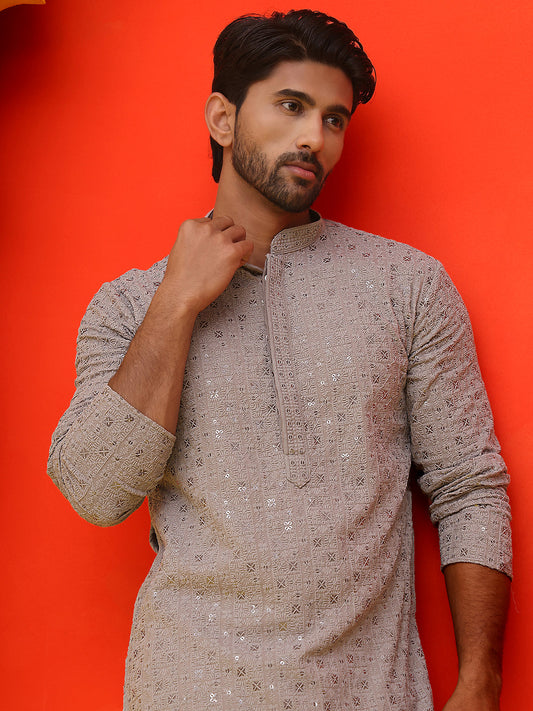 Sequin Embroidered Pure Cotton Kurtas ( KO 5006 Grey )