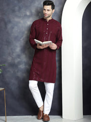 Men's Sequins Chikankari Embroidered Kurtas ( KO 5015Purple )