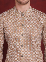 Men Sequin Chikankari Front Open Kurtas ( KO 5029Beige )