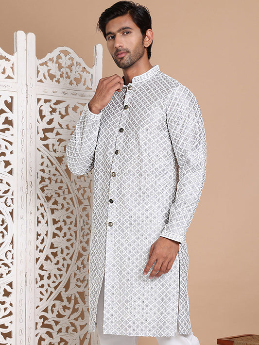Sequin Chikankari Front Open Kurtas ( KO 5029Grey )