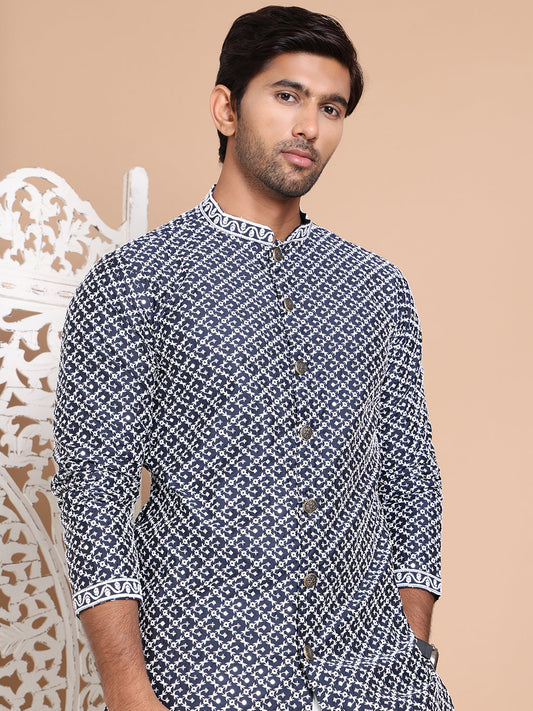 Sequin Chikankari Front Open Kurtas ( KO 5029Navy )