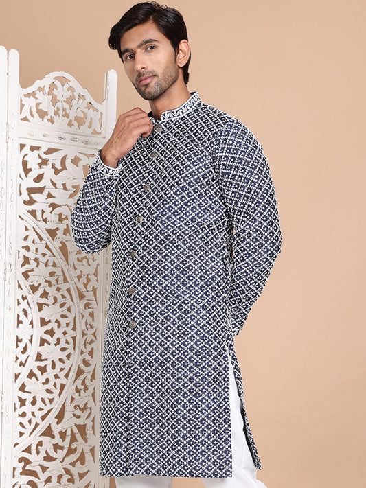 Sequin Chikankari Front Open Kurtas ( KO 5029Navy )
