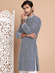 Sequin Chikankari Front Open Kurtas ( KO 5029Navy )