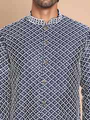 Sequin Chikankari Front Open Kurtas ( KO 5029Navy )