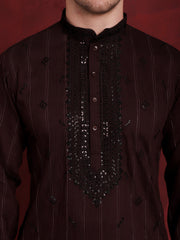 Men Sequins Embroidered Kurtas ( KO 5030Maroon )