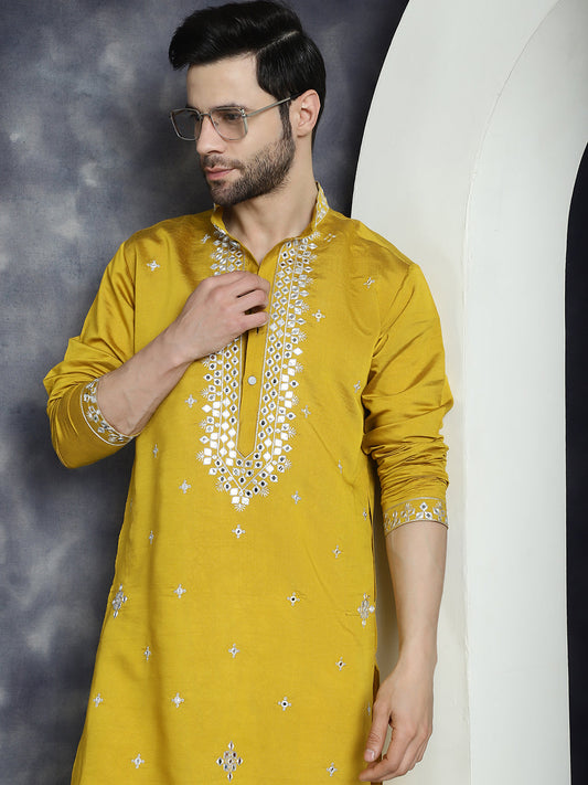 Men's Embroidered Kurtas ( KO 5045Mustard )