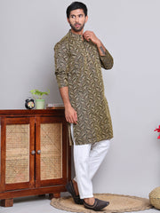 Men Black Silk Blend Straight Kurtas ( KUO 5071Black )