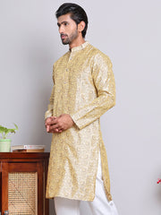 Men Golden Silk Blend Straight Kurtas ( KUO 5071Golden )