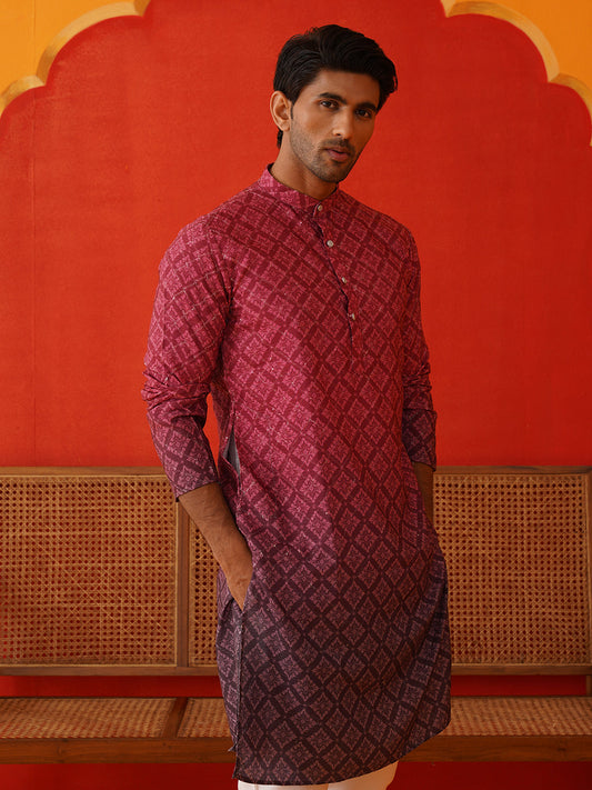Maroon Ombre Printed Kurtas For Men ( KO 5074Maroon )