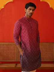 Maroon Ombre Printed Kurtas For Men ( KO 5074Maroon )