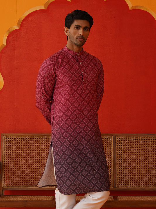Maroon Ombre Printed Kurtas For Men ( KO 5074Maroon )
