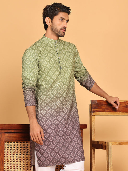 Olive Green Ombre Printed Kurtas For Men ( KO 5074 Olive )