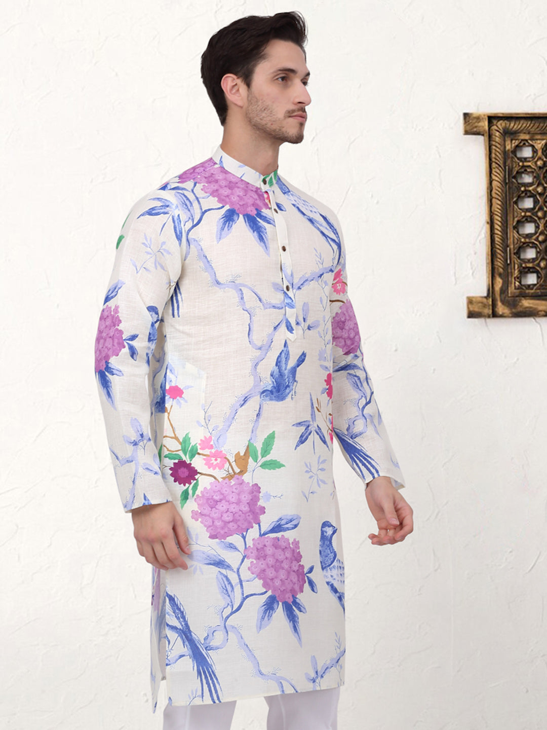 Mens Animal Printed Pure Cotton Straight Kurtas