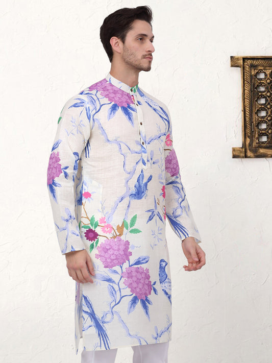 Men's Animal Printed Pure Cotton Straight Kurtas