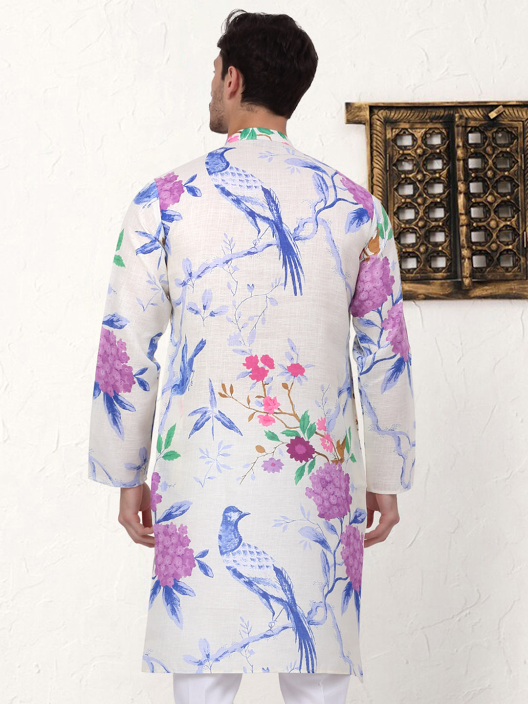 Mens Animal Printed Pure Cotton Straight Kurtas