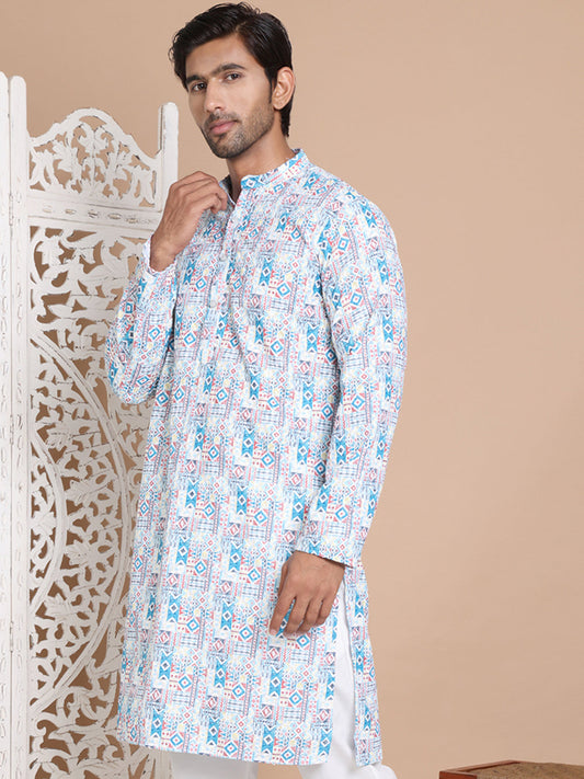 Printed and Emrbroidered Kurtas ( KO 5097Blue )