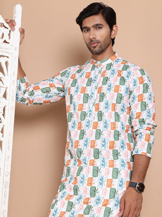 Printed and Emrbroidered Kurtas ( KO 5097Off-White )