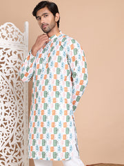 Printed and Emrbroidered Kurtas ( KO 5097Off-White )