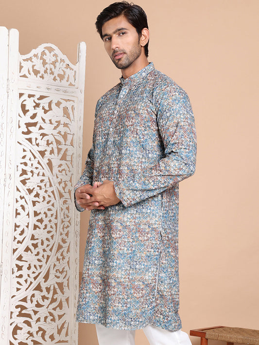 Printed and Emrbroidered Kurtas ( KO 5097Olive )