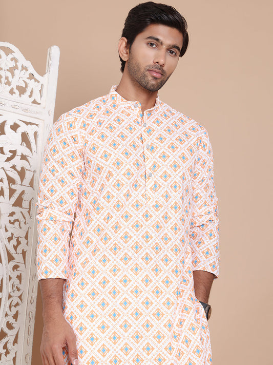 Printed and Emrbroidered Kurtas ( KO 5097Orange )