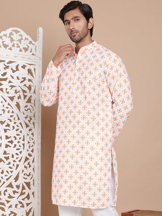 Printed and Emrbroidered Kurtas ( KO 5097Orange )