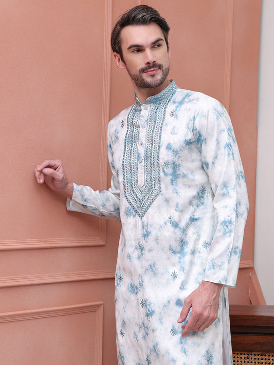 Stone Print With Embroidered kurtas ( KO 5102Sky )