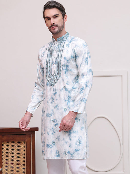 Stone Print With Embroidered kurtas ( KO 5102Sky )