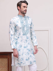 Stone Print With Embroidered kurtas ( KO 5102Sky )