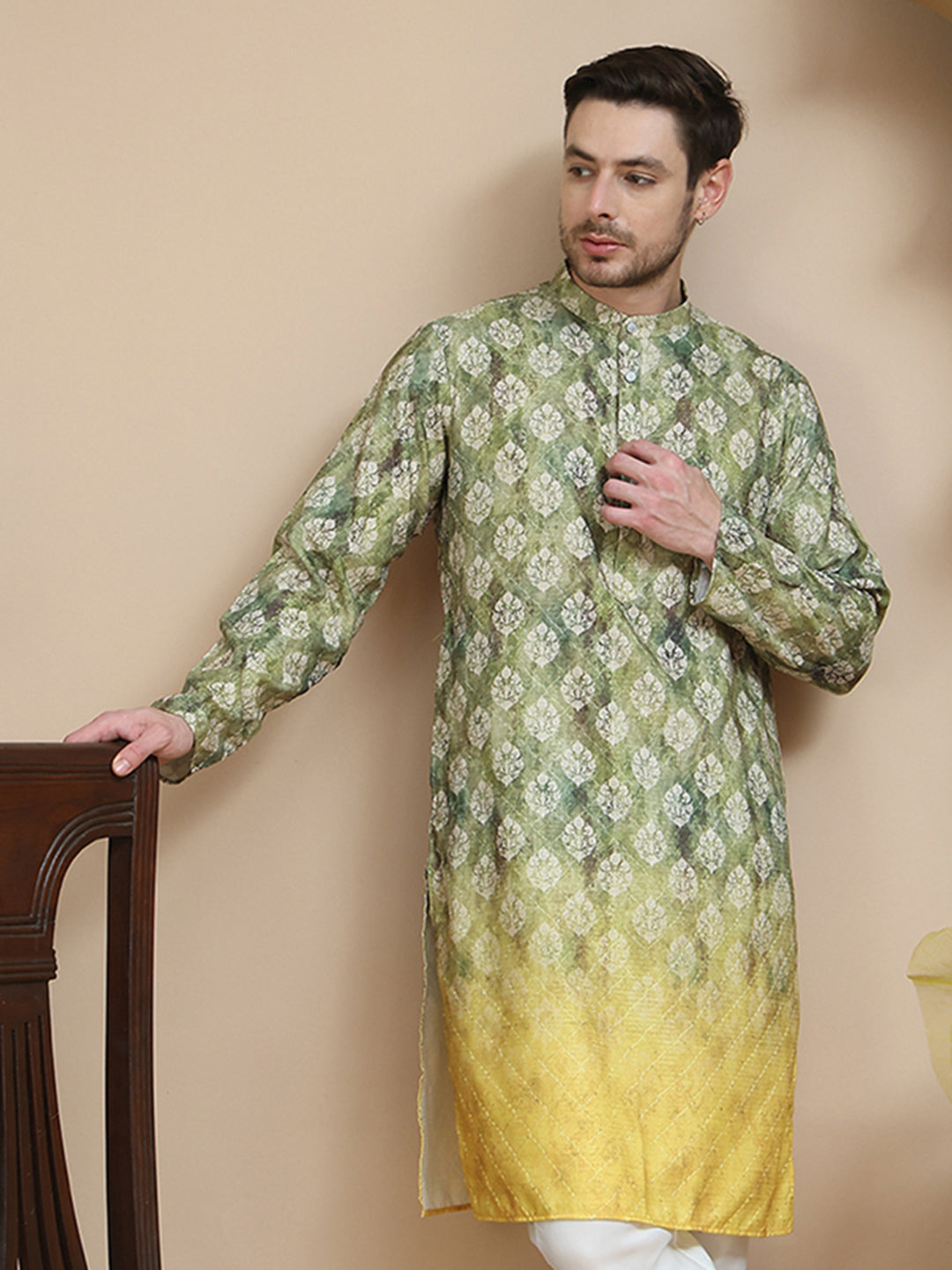 Digital Printed Kurtas for Men ( KO 5104 Green )
