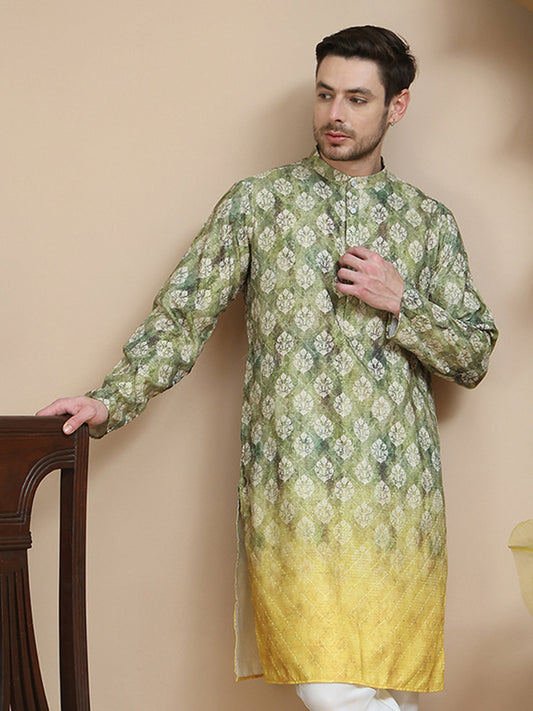 Digital Printed Kurtas for Men ( KO 5104 Green )