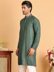 Embroidered Straight Kurtas For Men ( KO 5118Sea-Green )