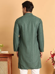 Embroidered Straight Kurtas For Men ( KO 5118Sea-Green )