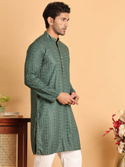 Embroidered Straight Kurtas For Men ( KO 5118Sea-Green )