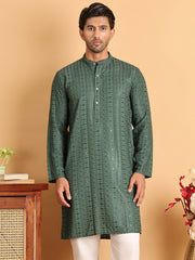 Embroidered Straight Kurtas For Men ( KO 5118Sea-Green )