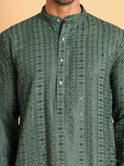 Embroidered Straight Kurtas For Men ( KO 5118Sea-Green )