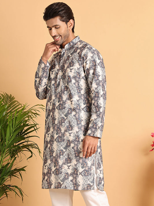 Chikankari Embroidered & Printed Kurtas. ( KO 5123Grey )