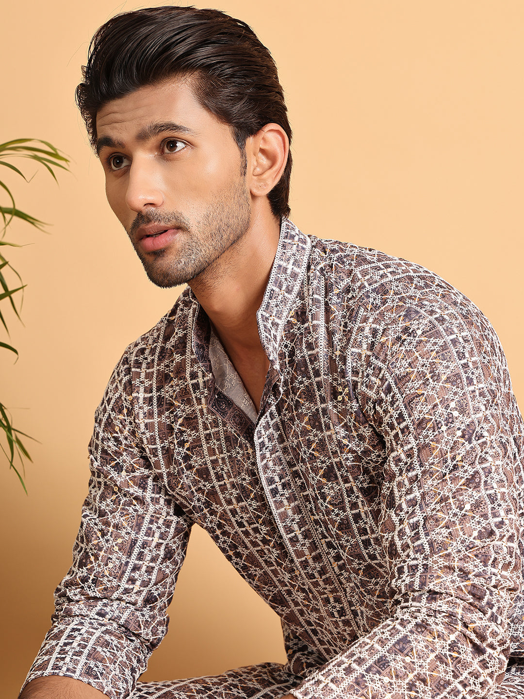 Embroidered & Printed Kurtas For Men ( KO 5124Coffee )
