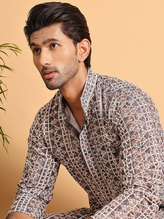 Embroidered & Printed Kurtas For Men ( KO 5124Coffee )