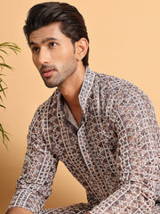 Embroidered & Printed Kurtas For Men ( KO 5124Coffee )