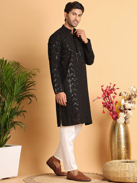 Embroidered Sequined Viscose Straight Kurta. ( KO 5125Black )