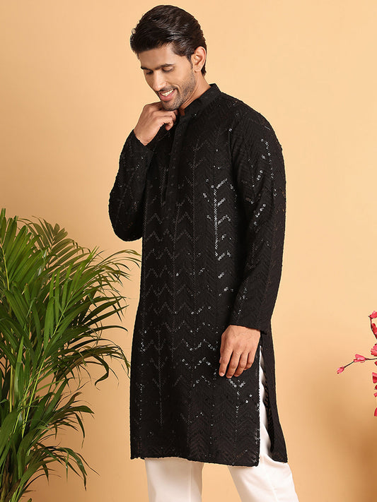 Embroidered Sequined Viscose Straight Kurta. ( KO 5125Black )