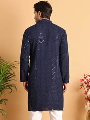 Embroidered Sequined Viscose Straight Kurta. ( KO 5125Navy )