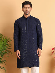 Embroidered Sequined Viscose Straight Kurta. ( KO 5125Navy )