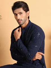 Embroidered Sequined Viscose Straight Kurta. ( KO 5125Navy )