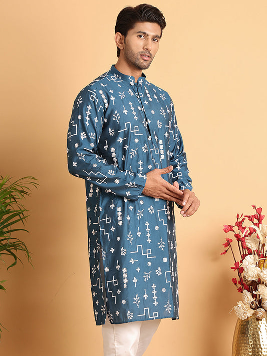 Embroidered Silk Blend Straight Kurta. ( KO 5126Peacock )