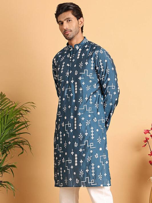 Embroidered Silk Blend Straight Kurta. ( KO 5126Peacock )