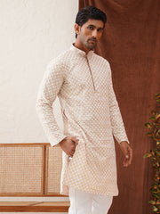 Sequins & Embroidered Kurtas For Men ( KO 5128Beige )