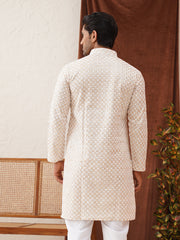Sequins & Embroidered Kurtas For Men ( KO 5128Beige )